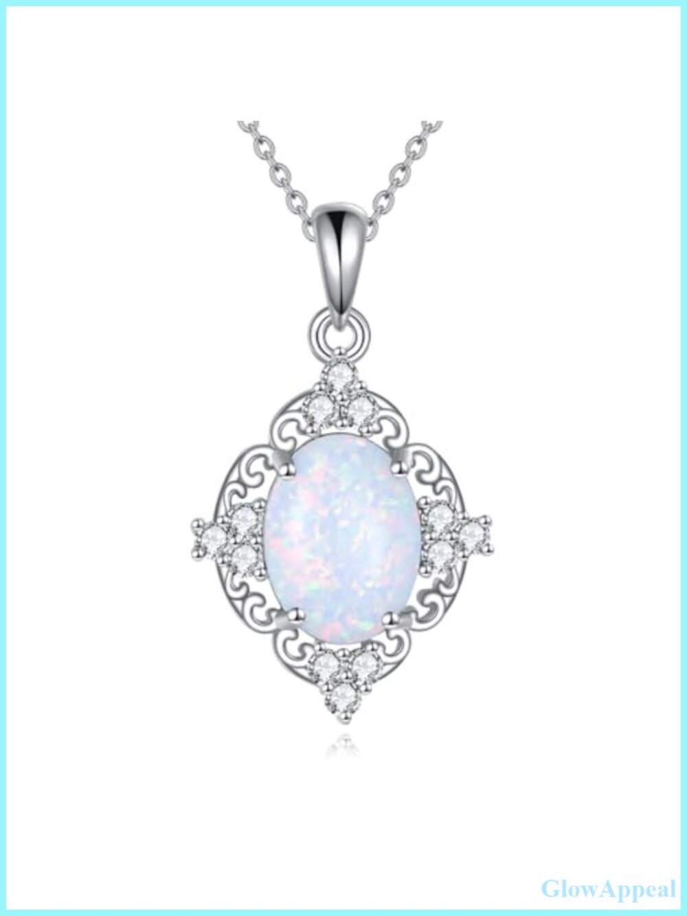 925 Sterling Silver Opal Pendant Necklace for Women 18+2" Genuine Gemstone Gift
